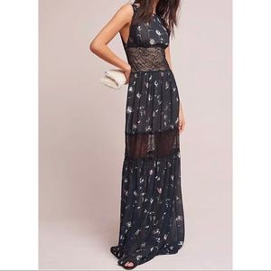 Monique lhuillier anthropologoie floral lace maxi